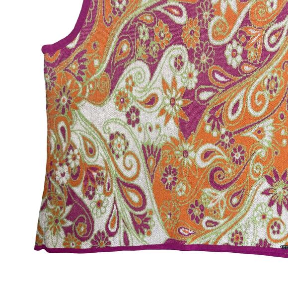 Geiger Austria Size Large Colorful Paisley Linen Blend Cardigan Tank Twin Set - Picture 11 of 16